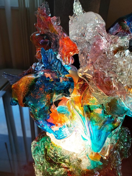 Lighted Glass Sculpture Birds