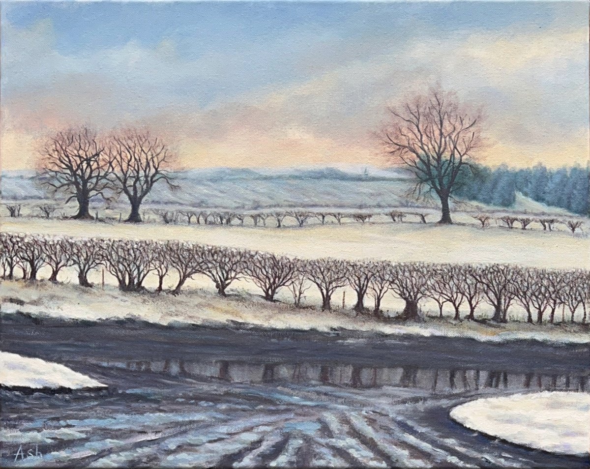 Impressionistic Landscape Oil Painting By Ashley Baldwin-Smith, 20 X 16, Snow Near Powburn, Original Artwork