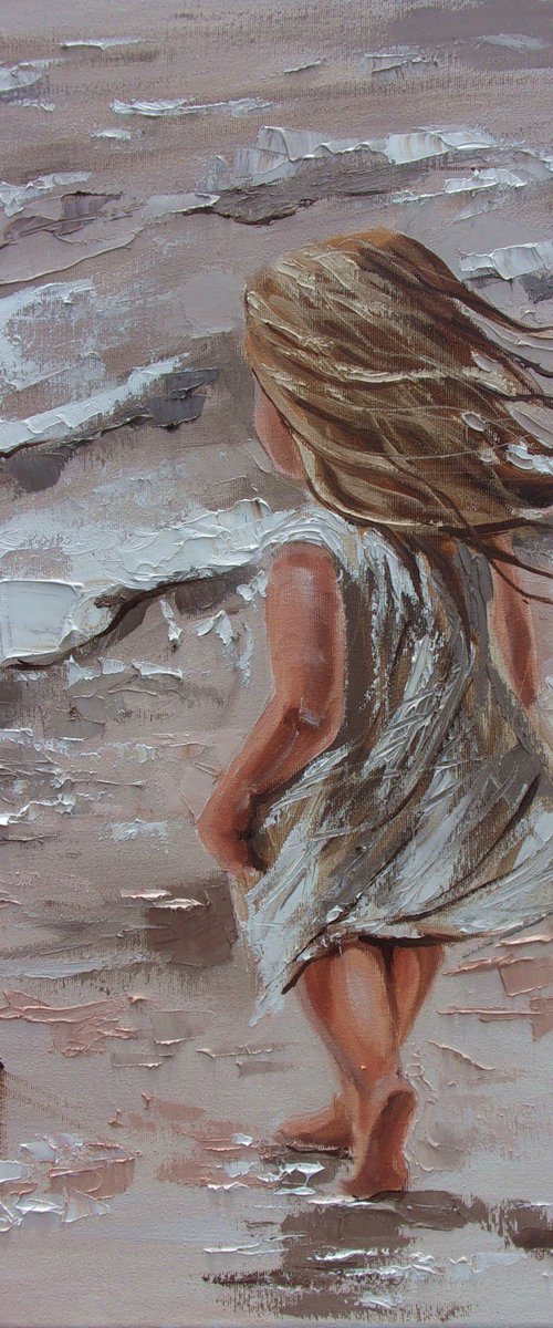 " ONE DAY ...  " for A. SEA original painting palette knife GIFT ANGEL MODERN URBAN ART OFFICE ART DECOR HOME DECOR GIFT IDEA by Monika Luniak