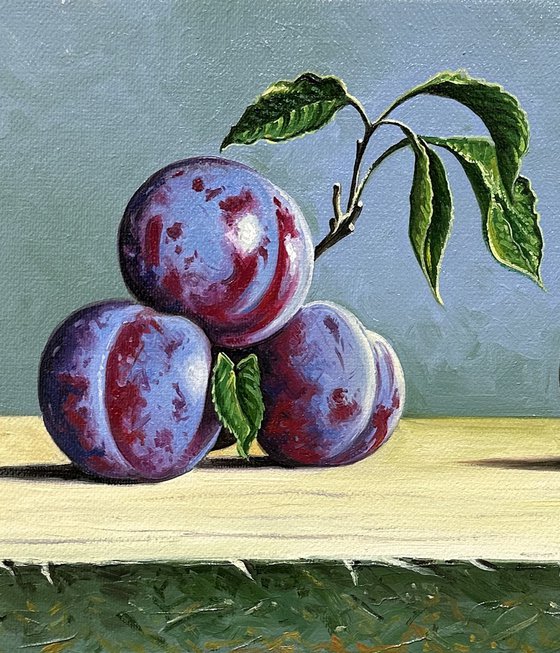 Still life -  plums (20x30cm, oil painting, ready to hang)