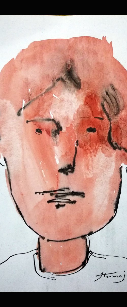 Small Portraits 3, Ink and watercolor on paper, 10x14 cm by Jamaleddin Toomajnia