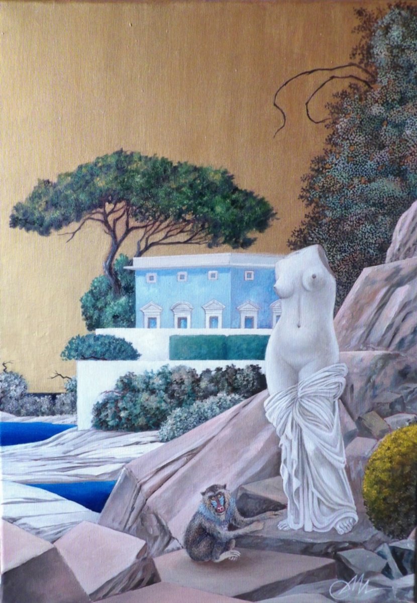 Surrealistic Oil Painting , The Return Of The Mandrill By Cecco Mariniello, 20 X 28, Artwork For Sale On Artfinder