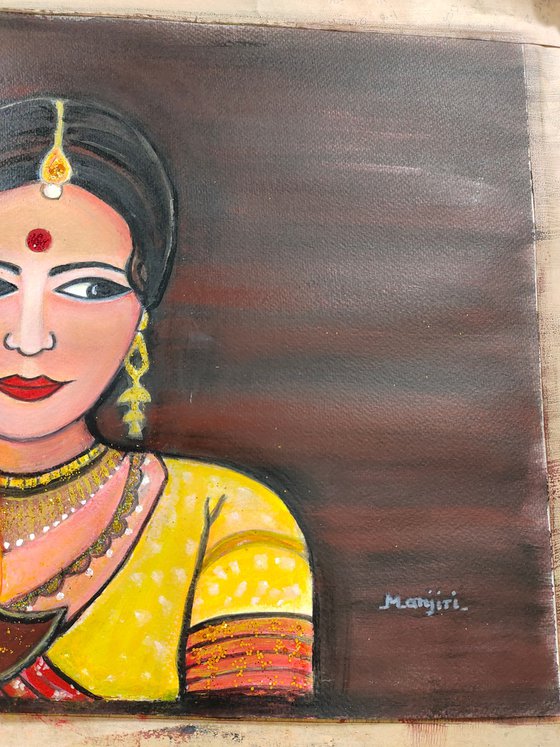 Indian Lady with a lamp glittering figurative art