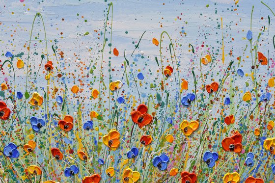 Colorful flower field - Wildflower meadow painting, palette knife art