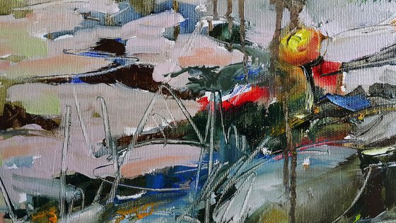 Landscape Pond - Lilies, River lily, painting original