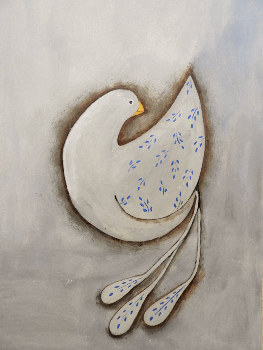 The grey bird - oil on paper by Silvia Beneforti