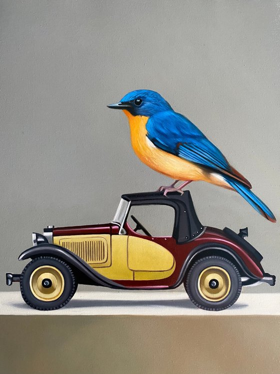 Still life with bird and 1931 American Austin Roadster