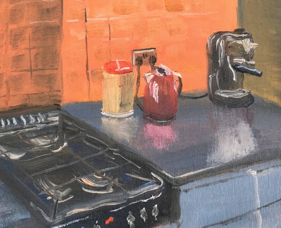 The artists Kitchen, an original interior oil painting!