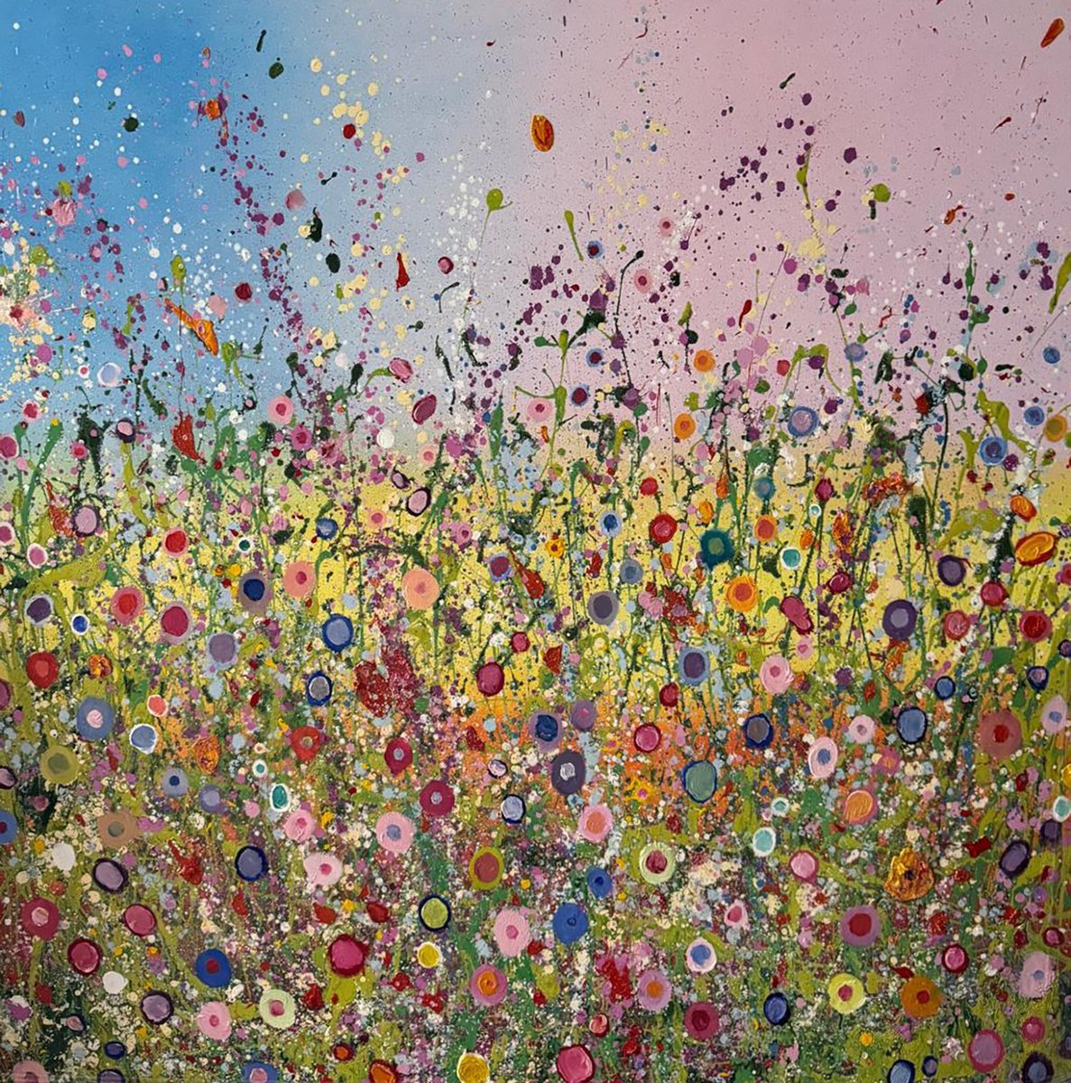 Impressionistic Botanical Oil Painting By Yvonne Coomber, 47 X 47", Love Sings Joy, Original Artwork