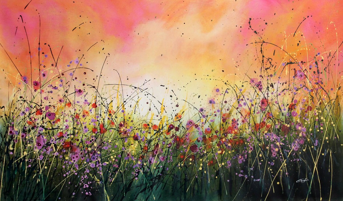 Expressive Botanical Acrylic Painting By Cecilia Frigati, 65 X 39, Here We Are #2, Original Artwork