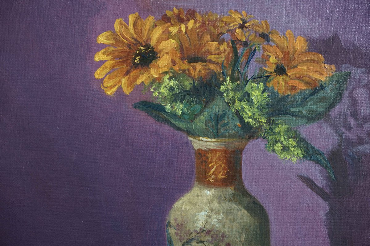 Photorealistic Still Life Oil Painting By Christopher Vidal, 17 X 17, Sunflowers, Original Artwork