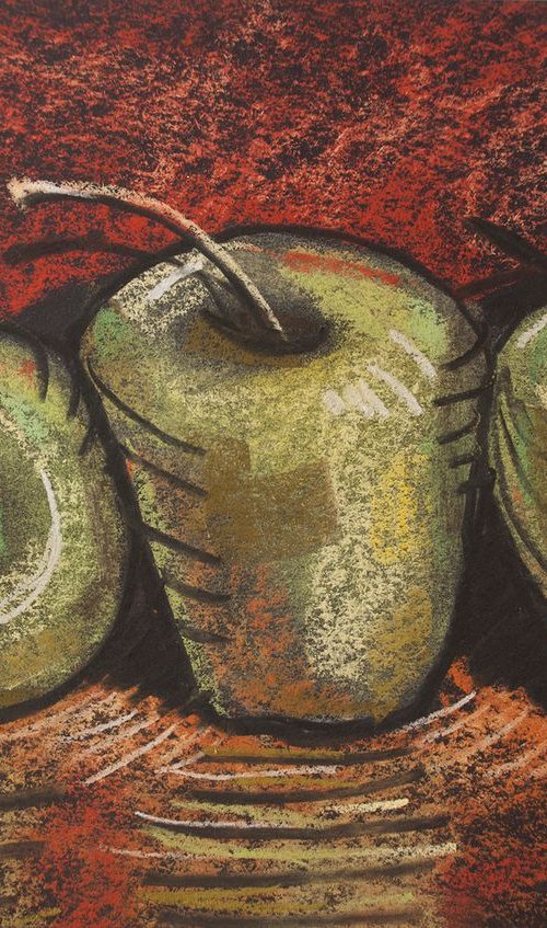 Apples (20x28.5 cm) original still life apples pastel kitchen decor expressionistic by Vio Valova