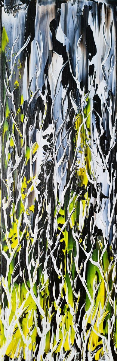 Abstract Acrylic Painting By Daniel Urbani?k, 8 X 24, Birches In Storm, Original Artwork