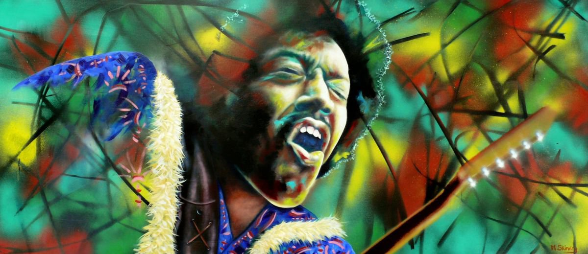 Expressive Portrait Oil Painting By Mark Antony Skirving, 71 X 31", Hendrix, Original Artwork