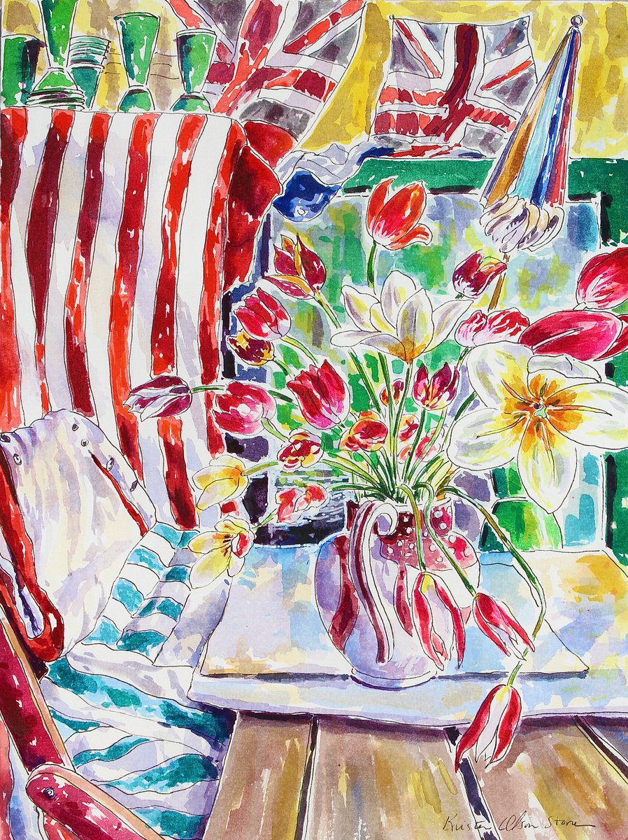 Impressionistic Still Life Watercolour By Kristen Olson Stone, 9 X 13", Summer Celebration, Original Artwork