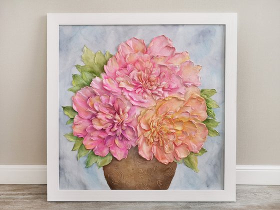 Peony bouquet, sculpture painting