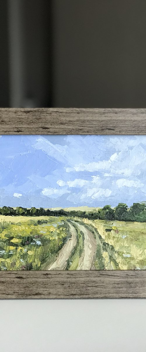 Landscape original oil painting framed by Leysan Khasanova