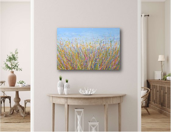 Blue Sky Meadow - Colorful Wildflower Landscape Painting