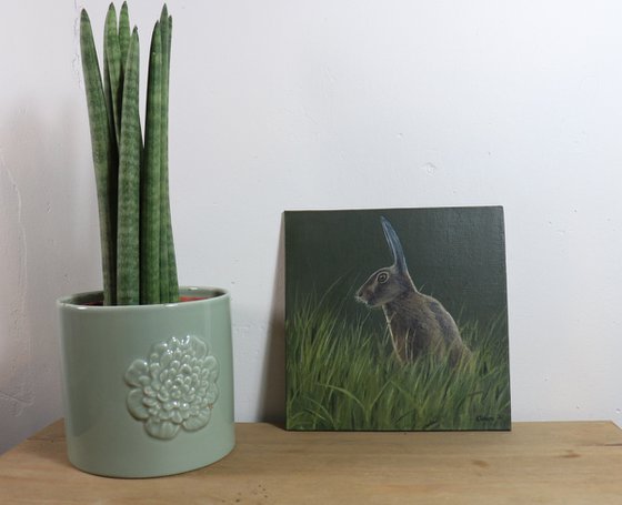 Hare Painting, Animal Artwork, Bunny, Nature Wall Decor Framed and Ready to Hang Oil Painting by Alex Jabore