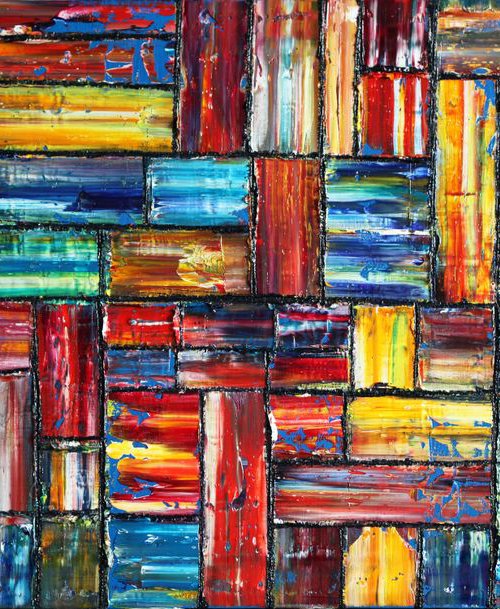 "I'll Build You A Home" - FREE SHIPPING to the USA - Original PMS Abstract Oil Painting On  Wood - 36" x 18" by Preston M. Smith (PMS)