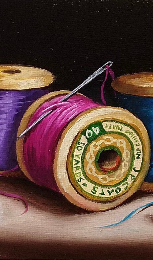 Three vintage cotton reels by Jane Palmer Art