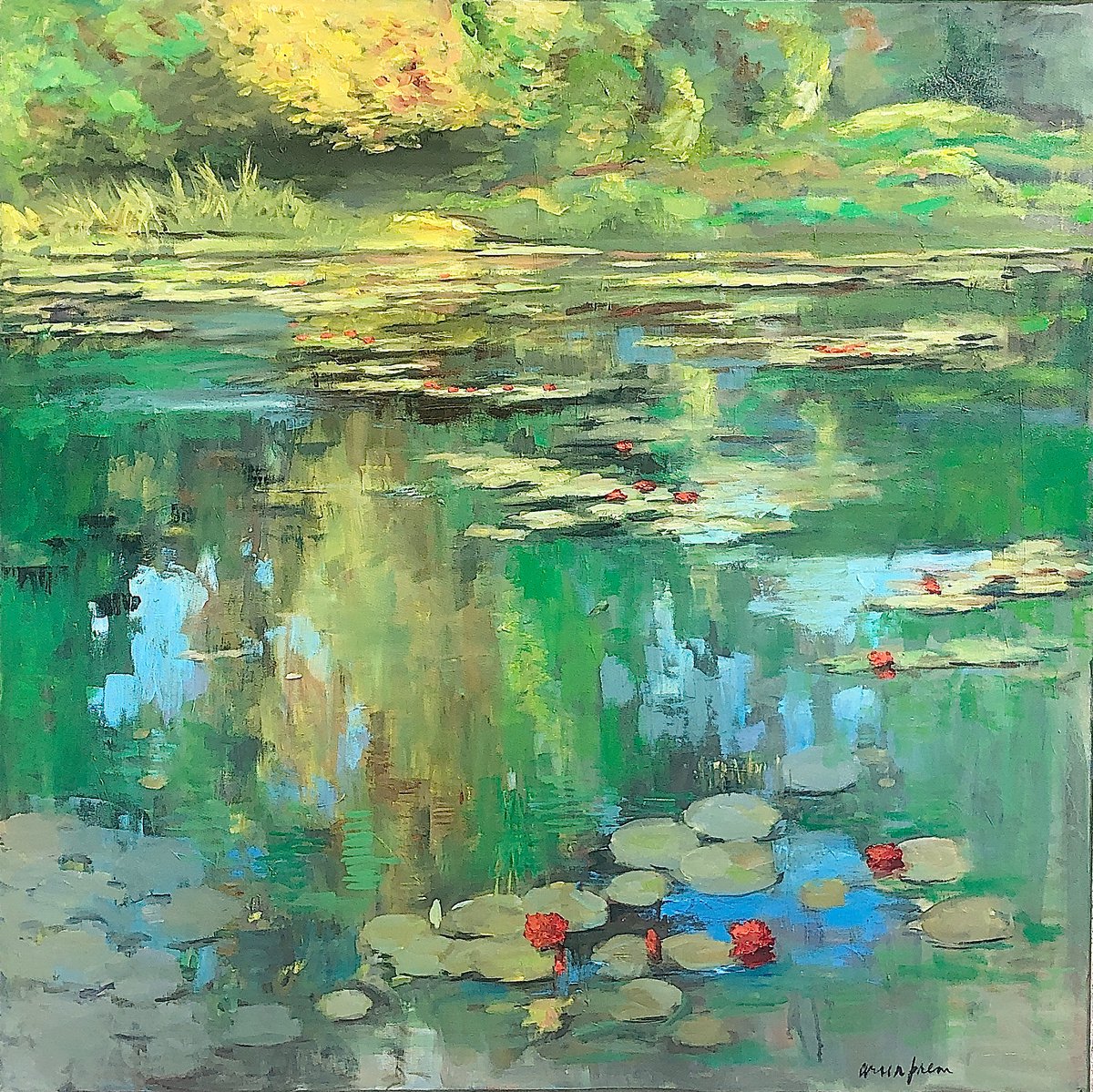 Giverny Reflections By Arun Prem, 36 X 36, Artwork For Sale On Artfinder