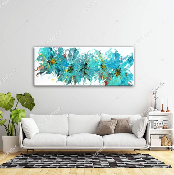 Turquoise Spring - Large Painting 70" x 26"