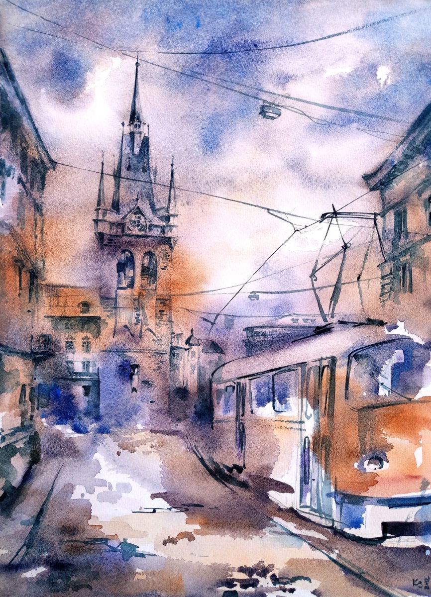 Impressionistic Cityscapes Watercolour By Ksenia Selianko, 10 X 14", City Of Dreams, Original Artwork