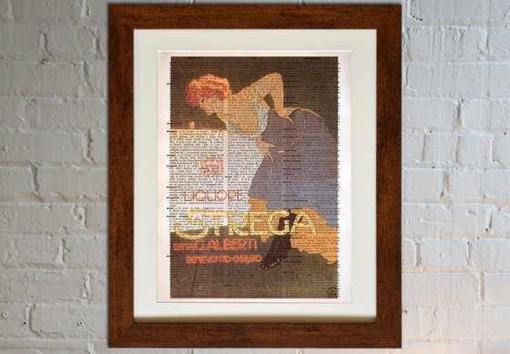 Liquore Strega - Collage Art Print on Large Real English Dictionary Vintage Book Page