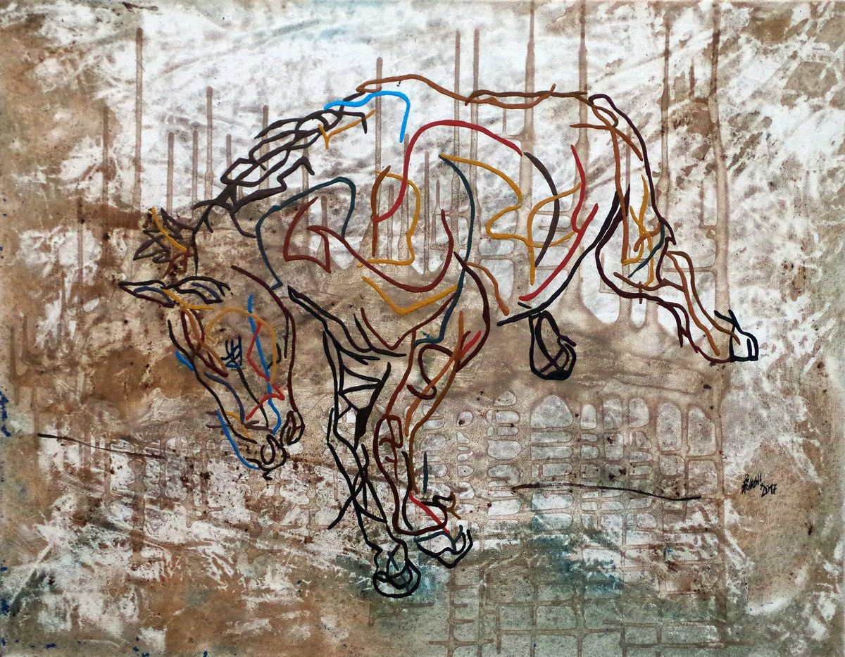 Expressive Animal Acrylic Painting By Uli Lachelt, 37 X 30", I 78 - Jumping Horse, Original Artwork