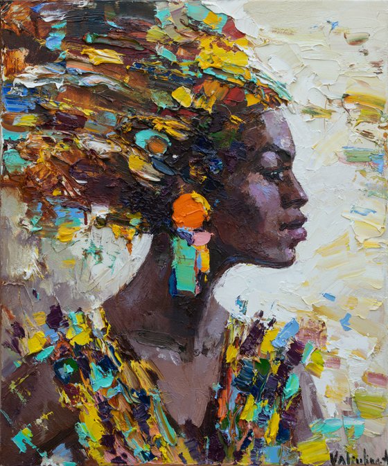 African woman portrait Original oil painting