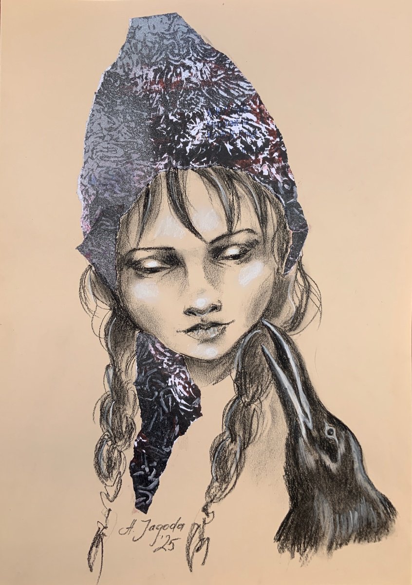 Surrealistic Portrait Charcoal Drawing By Alexandra Jagoda (Ovcharenko), 12 X 17, Conversation, Original Artwork