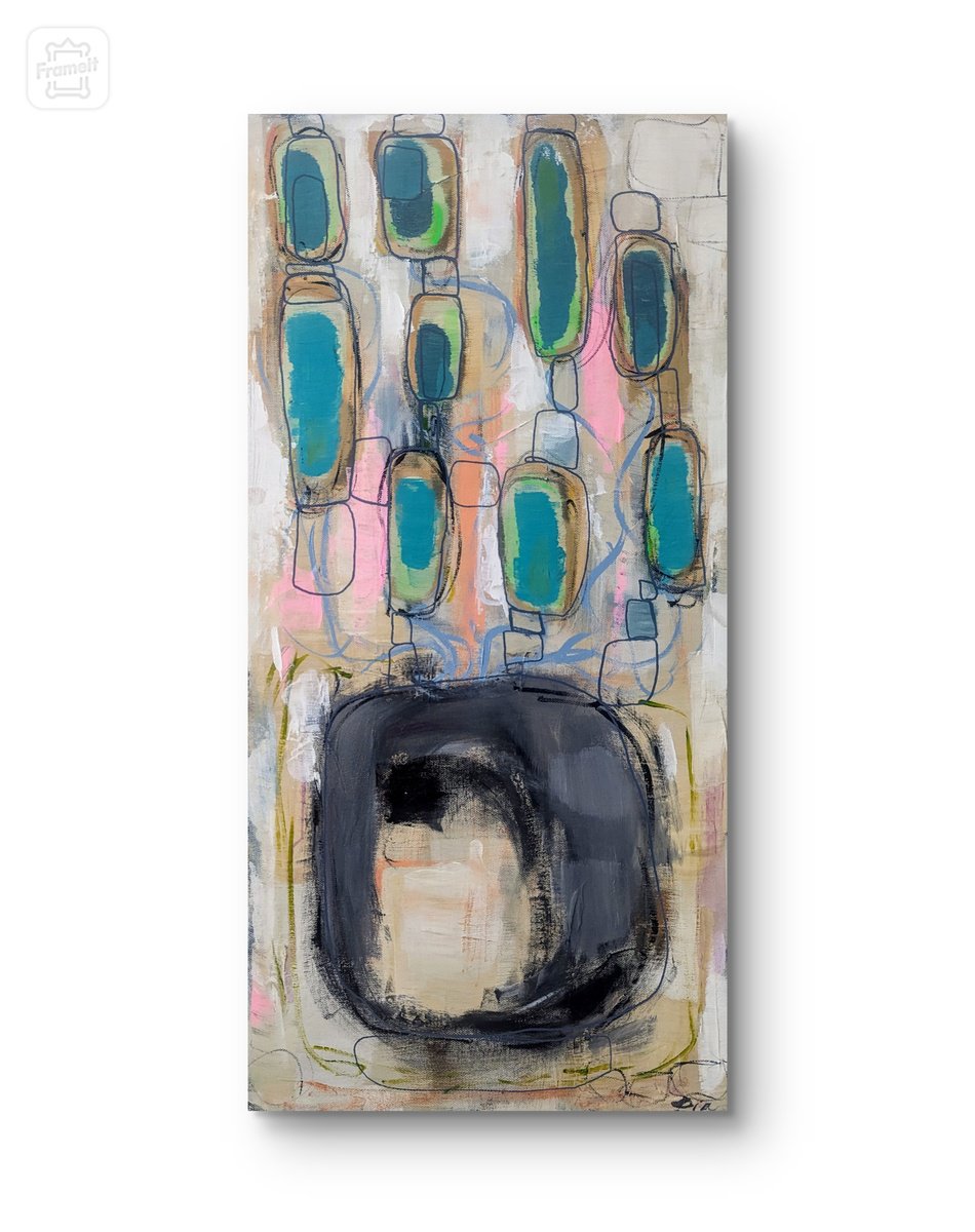 Abstract Acrylic Painting By Pia Jarvinen, 12 X 24", Definitely Not Flowers, Original Artwork