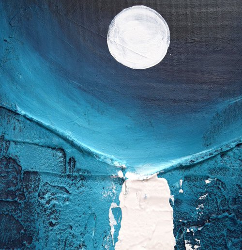 Turquoise moonscape water in acrylic and mixed medium abstract landscape by Stuart Wright