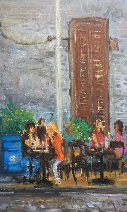 Cafe in South Tel Aviv, old Jaffa painting by Leo Khomich
