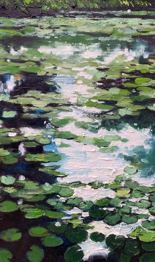 "Water-Lilies pond"-100x100cm large original oil painting by Artem Grunyka (2022) by Artem Grunyka