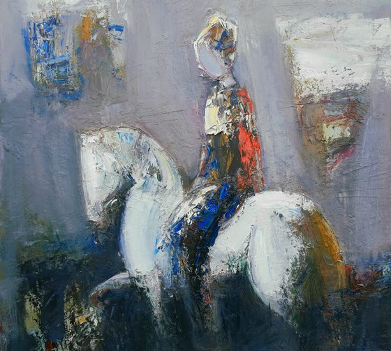 The rider woman (60x50cm, oil painting, modern art, ready to hang)