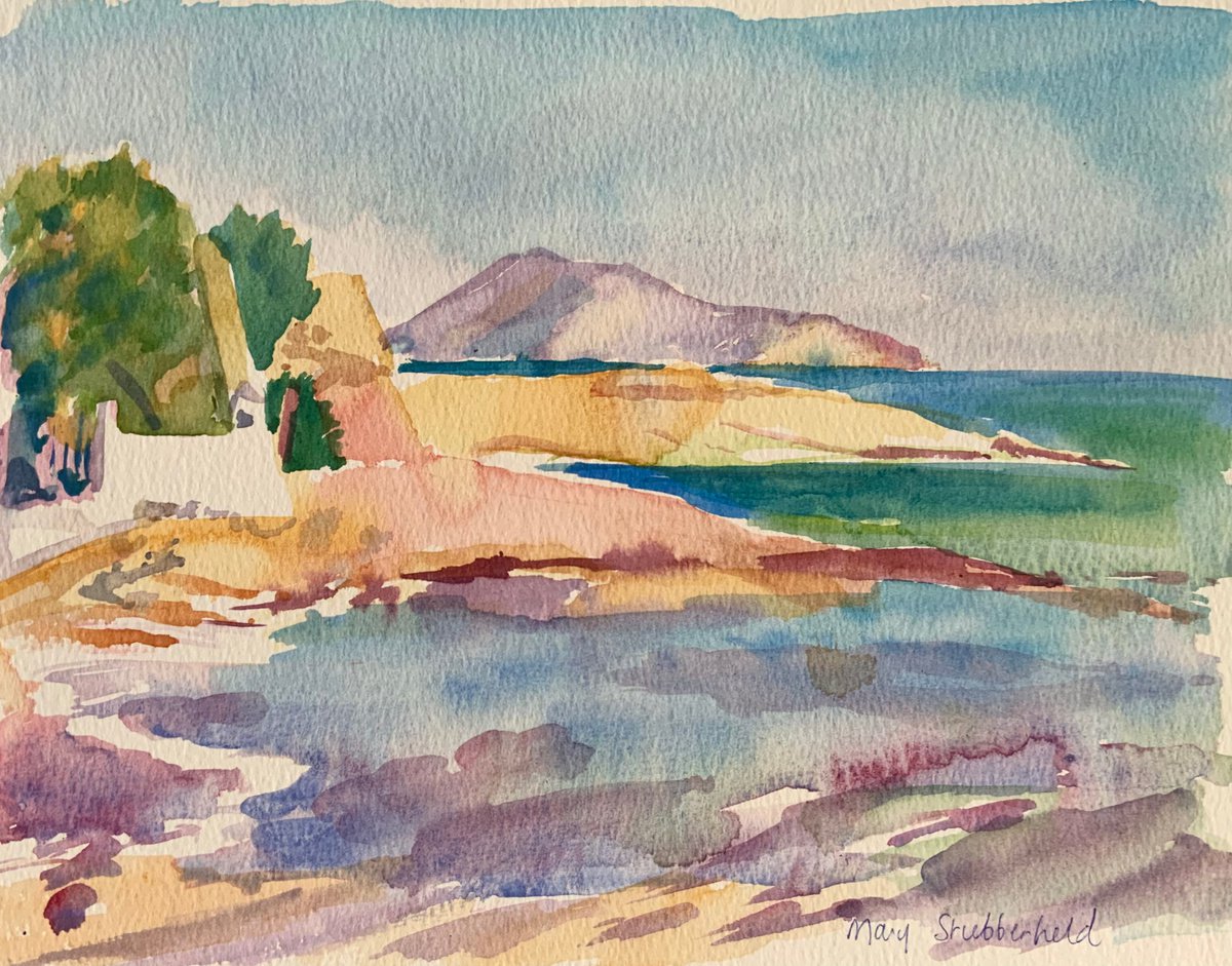 Greek Cove- landscape painting by Mary Stubberfield