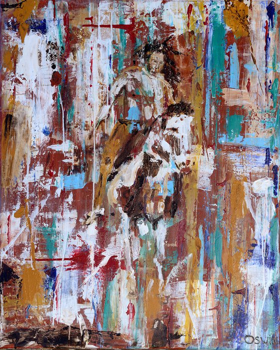 Indian down to earth - abstract painting Indian and Horse 80 x 100 cm by Oswin Gesselli