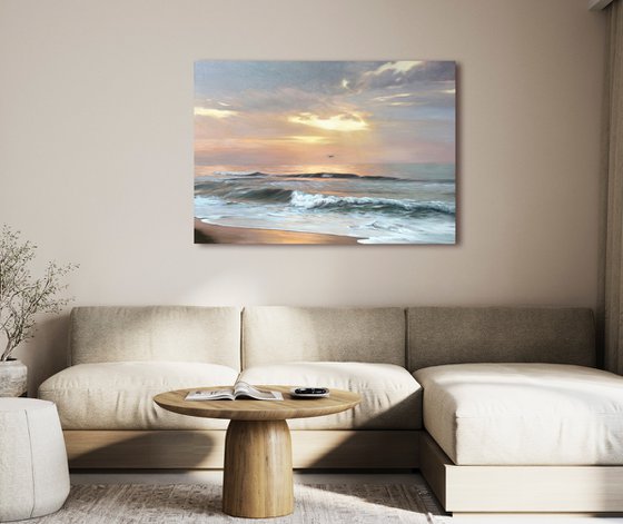 "Seaside 3" Blue orange seascape oil art