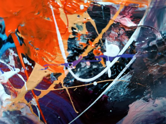 Small size framed colorfull abstract painting Silk road 1 by master Ovidiu Kloska