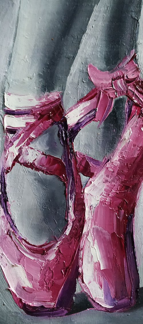 Glare pointe shoes - balerin pointe, ballet dancers, ballet oil painting by Anastasia Kozorez