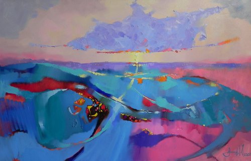 "Colors of the sky" Original painting Oil on canvas Abstract landscape by Mykhailo Novikov