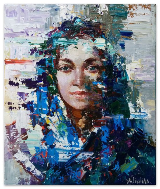 Russian girl Original abstract portrait painting on canvas