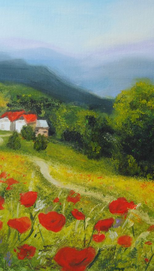 Landscape with poppies by Simona Tsvetkova