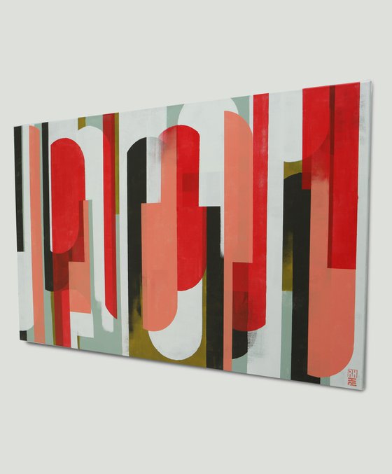 Large Graphic Painting - Traffic Red & Pink XL - 140x90cm - Ronald Hunter - 07J