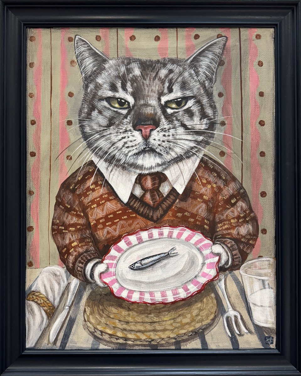 Surrealistic Animal Acrylic Painting By Victoria Coleman, 20 X 25", A Little Fishy, Original Artwork