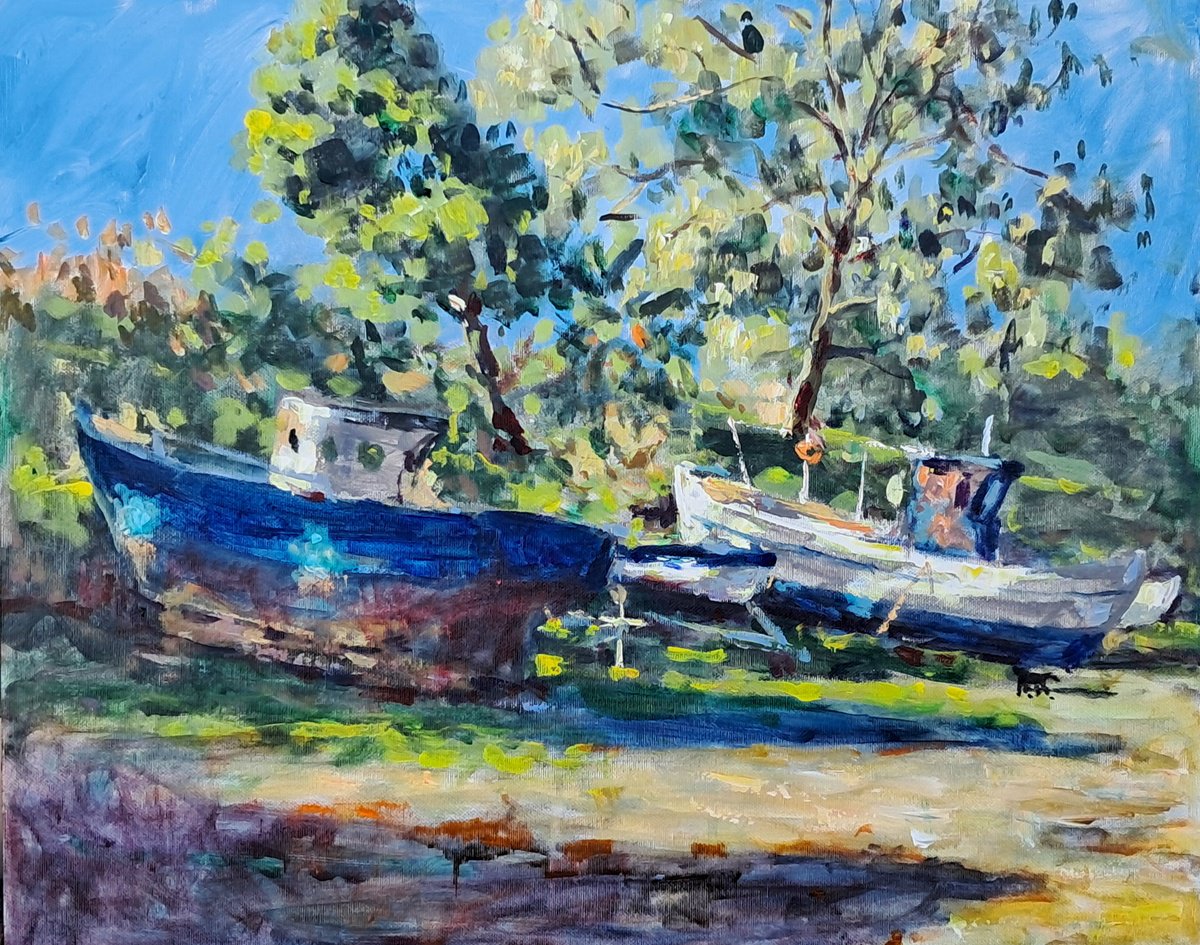  Winterizing Boats By Dimitris Voyiazoglou, 20 X 17, Artwork For Sale On Artfinder