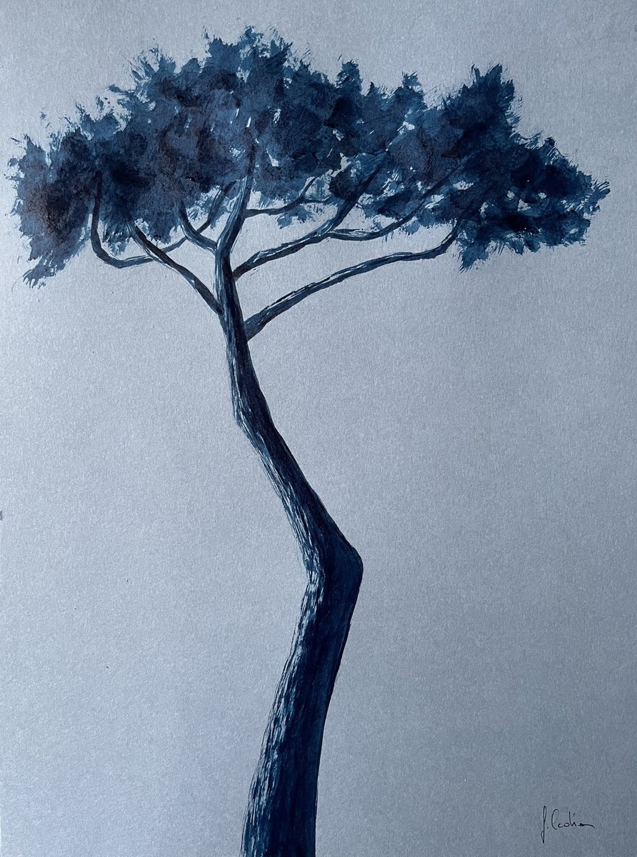 Painting , Blue Pinetree By Cadiou Frederic, 13 X 17, Artwork For Sale On Artfinder