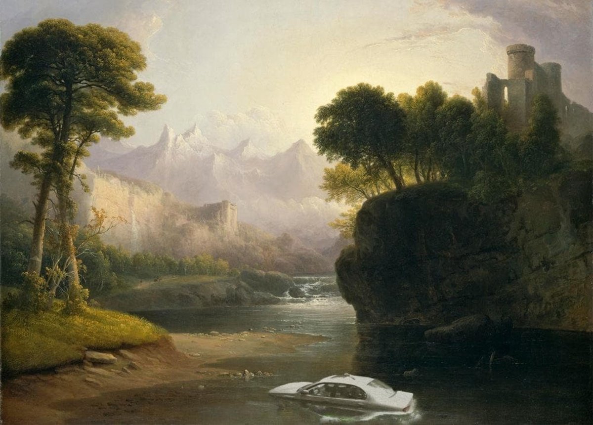 Surrealistic Landscape Giclee Print By Haus Of Lucy, 17 X 12, Car, Original Artwork